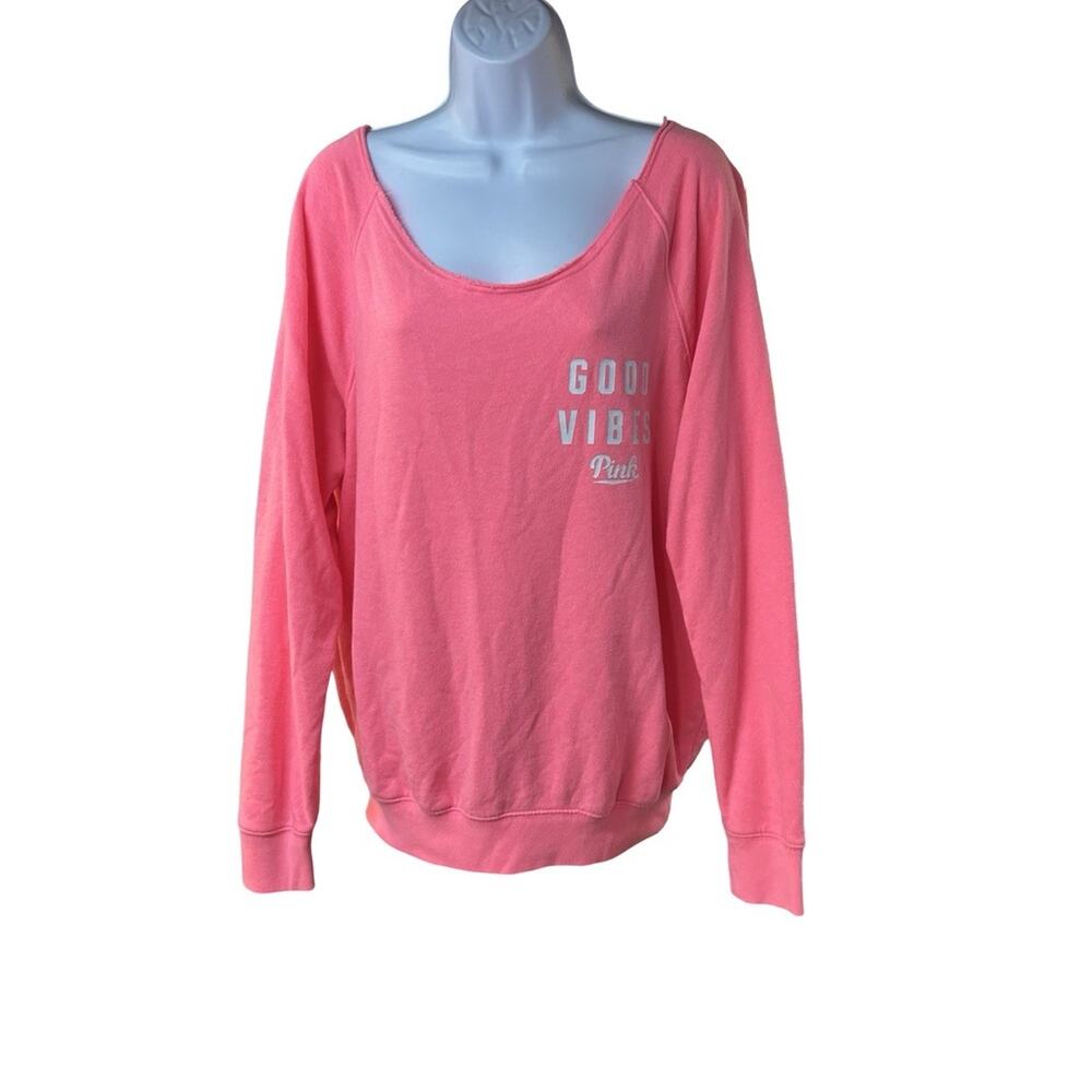 PINK Victoria’s Secret Good Vibes Off Shoulder Sweatshirt Large Neon Pink